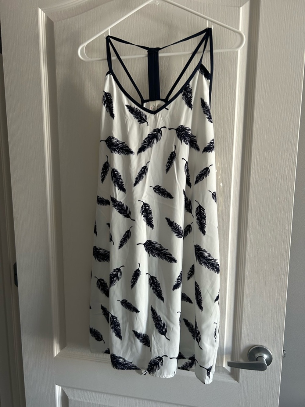 White Feather Print Strappy Sundress